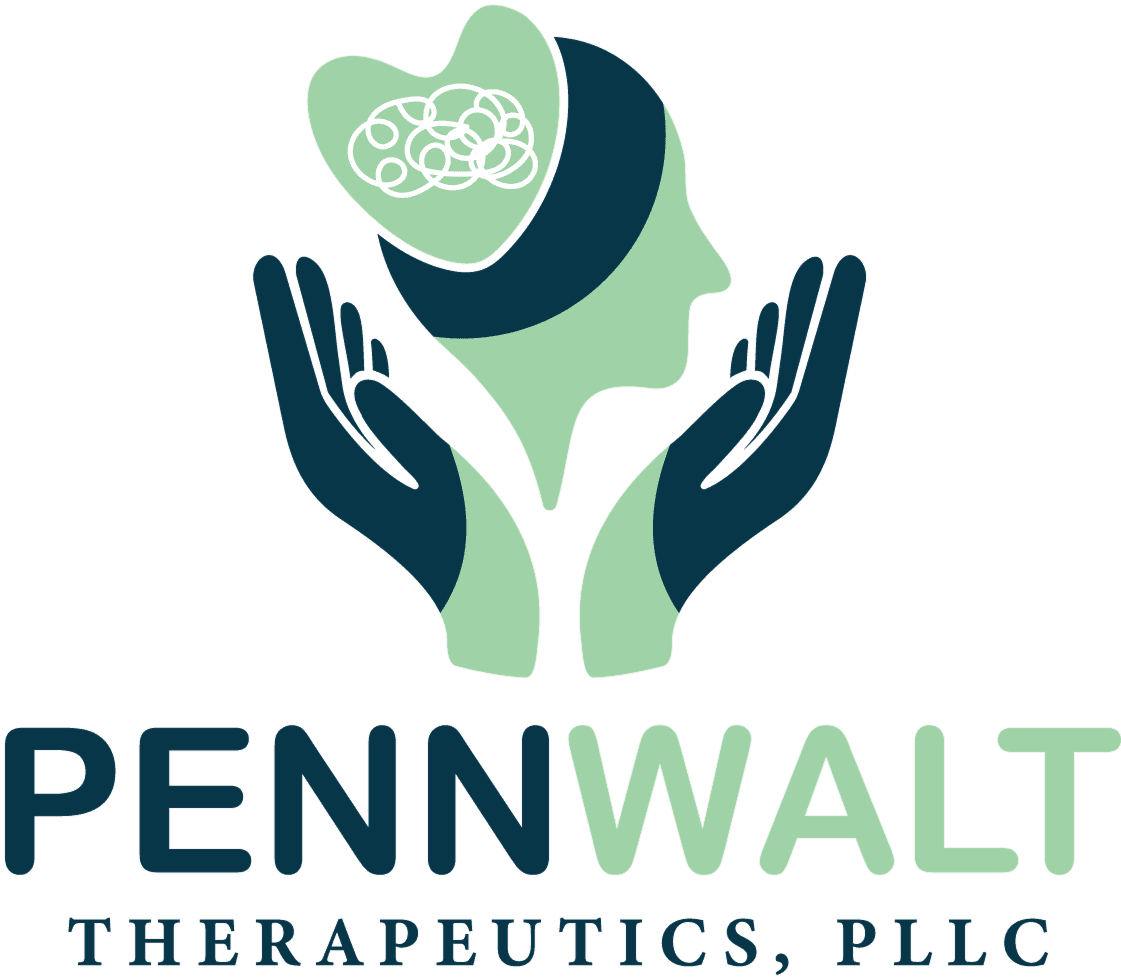 Logo of Penn Walton Therapeutics with hands and brain graphic.