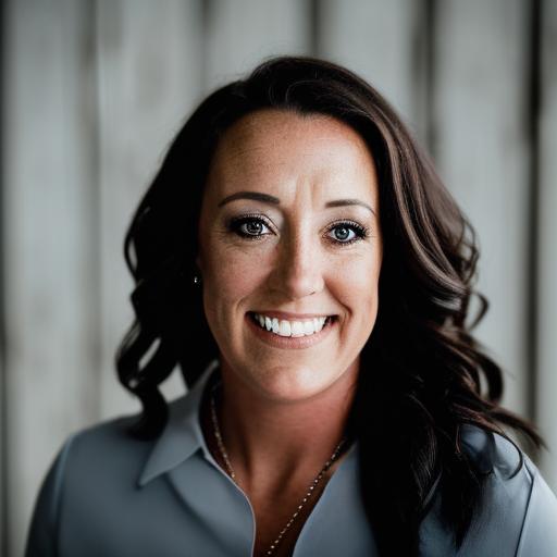 Smiling woman with long dark hair in a professional setting.
