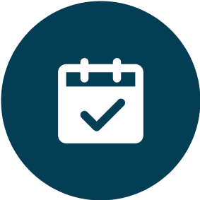 Calendar icon with check mark symbol.