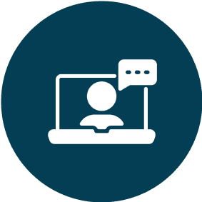 Icon of person video chatting on laptop.