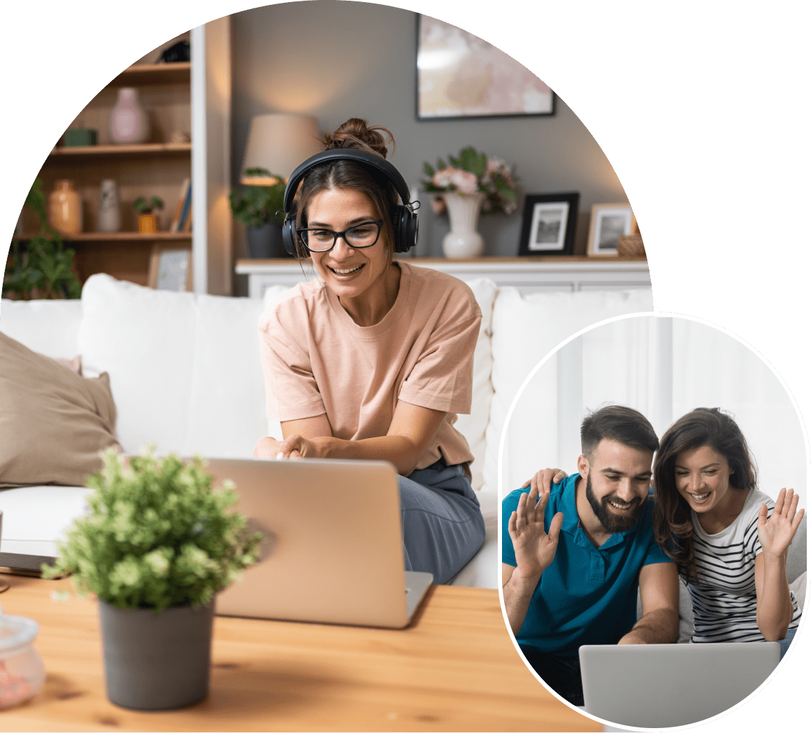 Video call between friends with laptops.